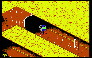 Floyd the Droid (Commodore 64) screenshot: Starting Location in the sewers of the fourth city; Berlijn (Dutch)