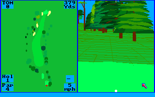 Championship Golf: The Great Courses of the World - Volume One: Pebble Beach (Amiga) screenshot: Teeing off on the first hole