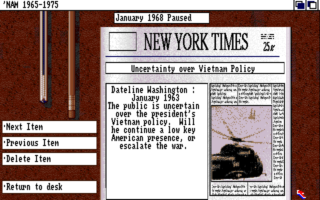 'Nam 1965-1975 (Amiga) screenshot: Today's news