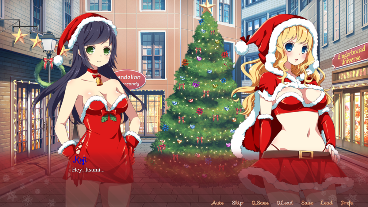 Sakura Santa (Windows) screenshot: Isumi catches me with Santa (Harem ending)