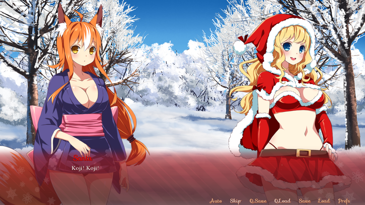 Sakura Santa (Windows) screenshot: When I go to Akina again, Santa followed me and interrupts (Harem ending)