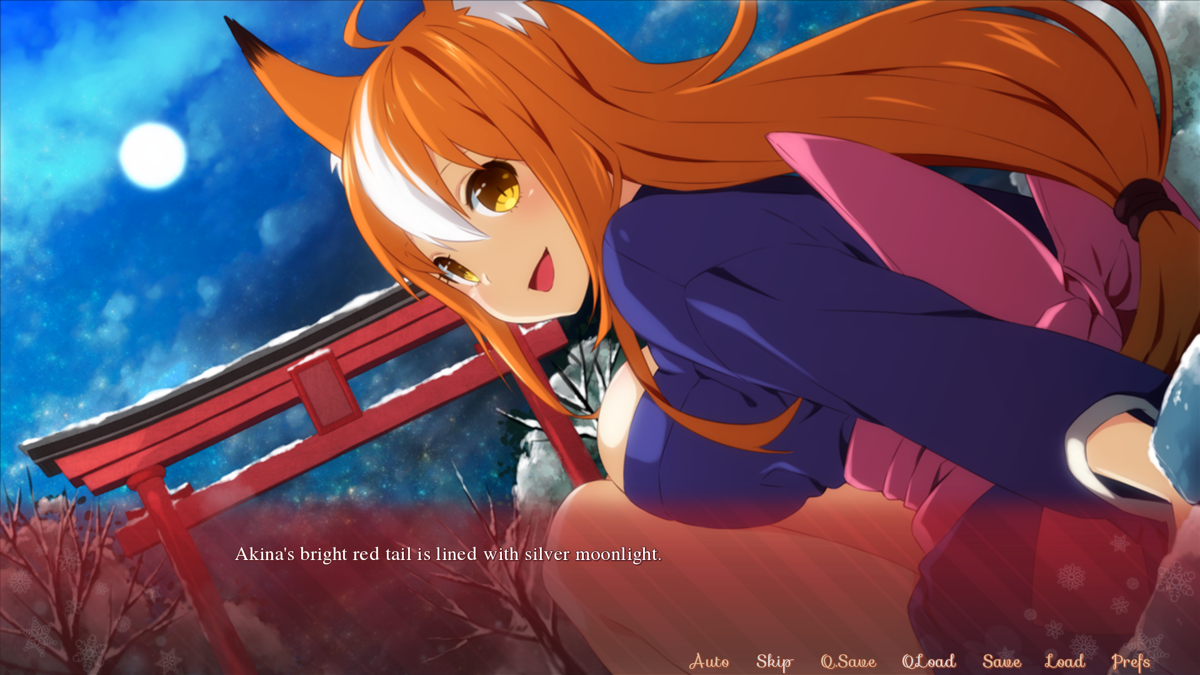 Sakura Santa (Windows) screenshot: Akina and Koji sitting in the moonlight together (Akina ending)