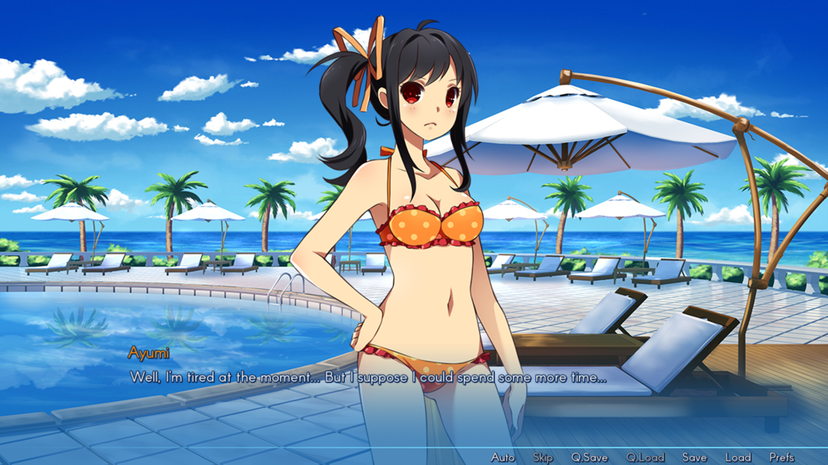 Sakura Beach (Windows) screenshot: Meeting Ayumi at the pool for swimming lessons