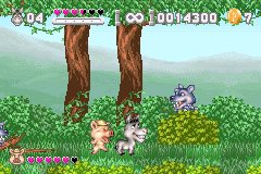 Shrek: Hassle at the Castle (Game Boy Advance) screenshot: A pig, a donkey, and a wolf... strange tale