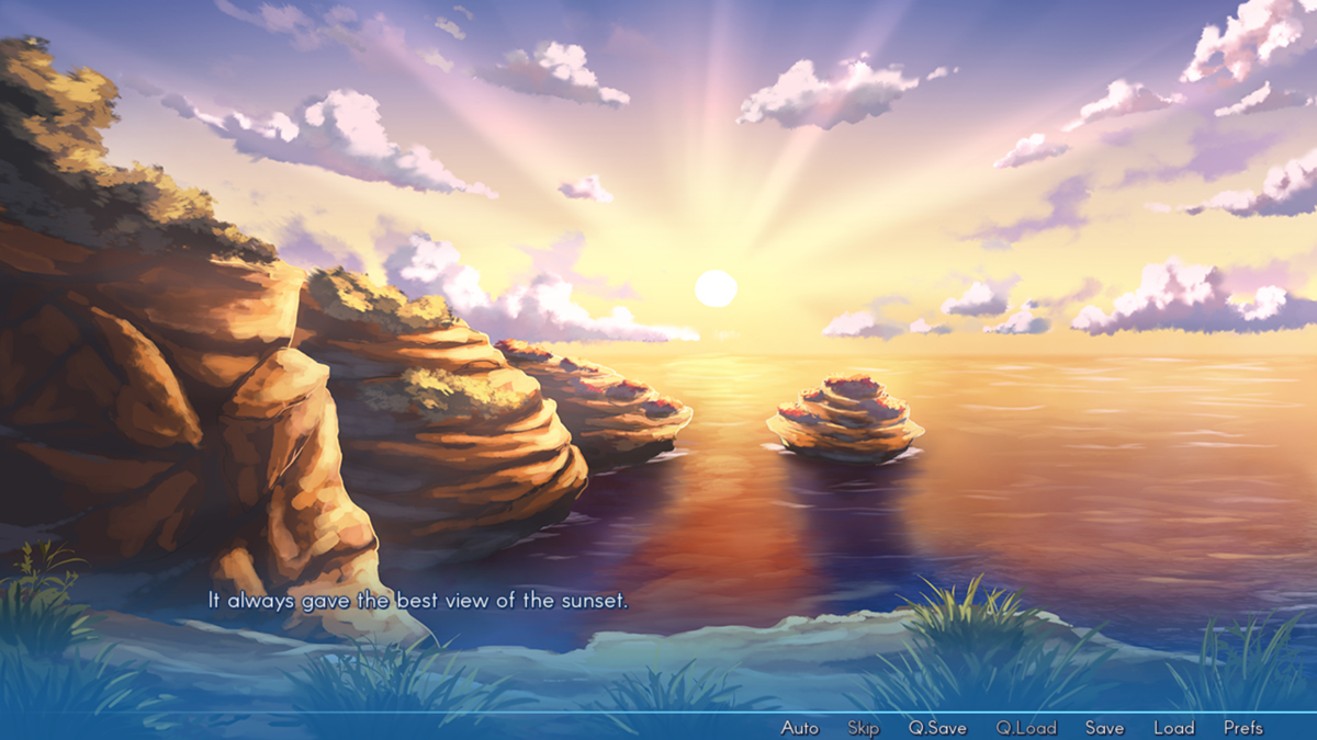 Sakura Beach (Windows) screenshot: After that, Seiji takes the girls to a place where he always loved watching the sunset
