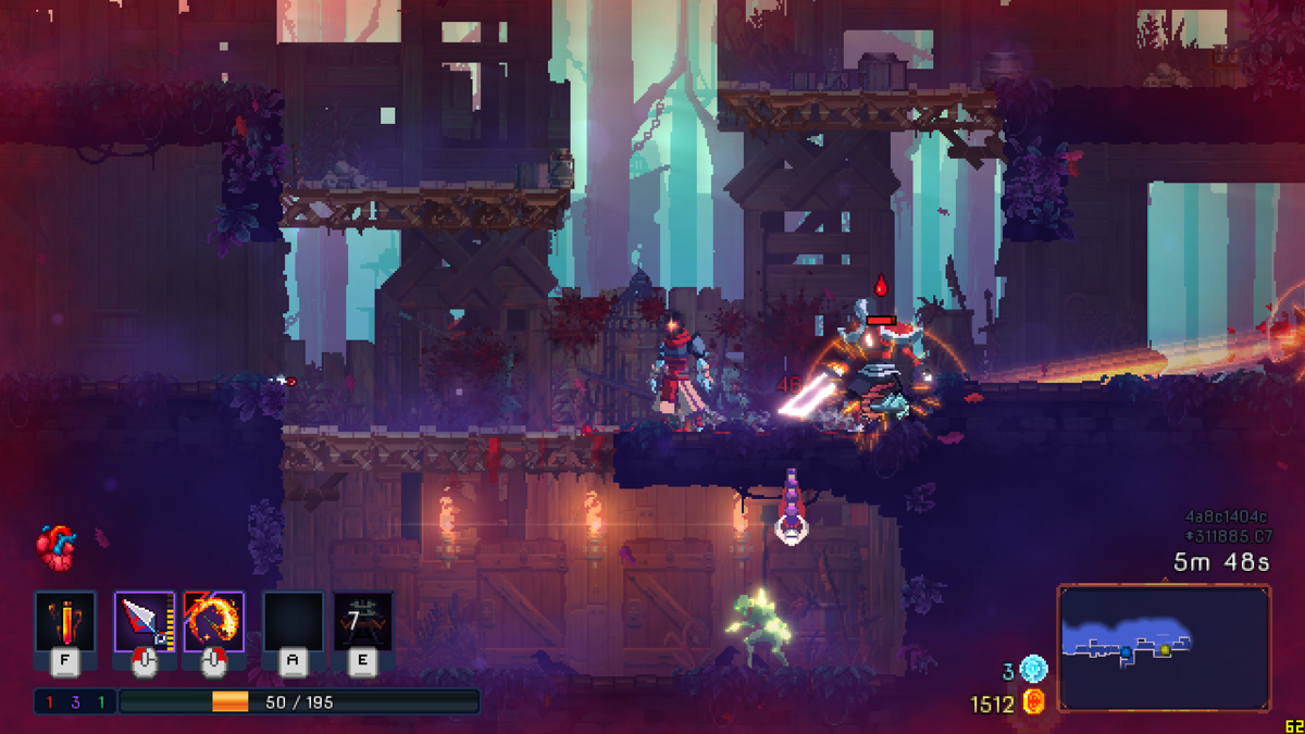 Dead Cells (Windows) screenshot: Attacked from behind by a teleporting enemy (Early Access version).