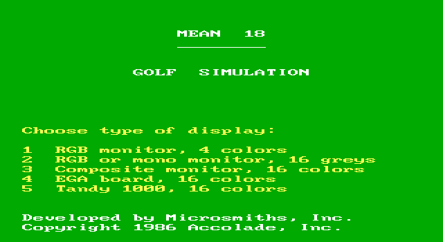 Mean 18 (DOS) screenshot: Select Video Mode (EGA, Re-Released in 1988)
