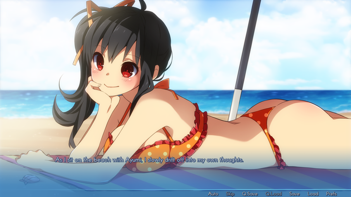 Sakura Beach (Windows) screenshot: The next day I hit the beach with Ayumi