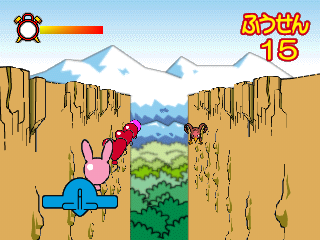 Barbapapa (PlayStation) screenshot: Popping balloons while avoiding the grumpy looking vultures.