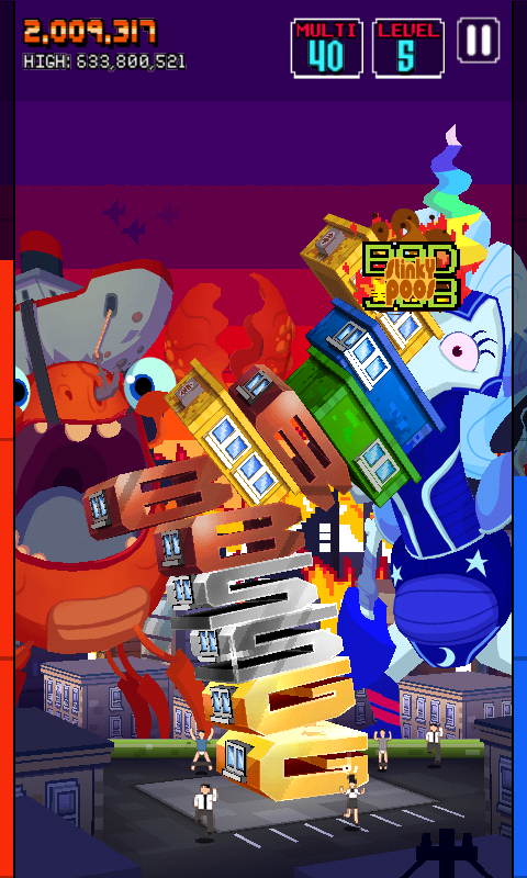 Monsters Ate My Condo (Android) screenshot: Oh no, the tower is falling over.