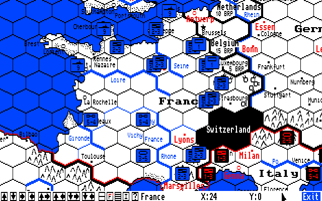 Third Reich (Amiga) screenshot: Frances troops deployed