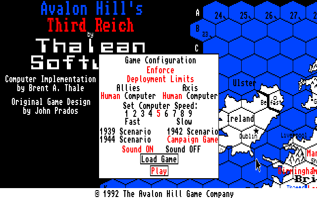 Third Reich (Amiga) screenshot: Choosing a game