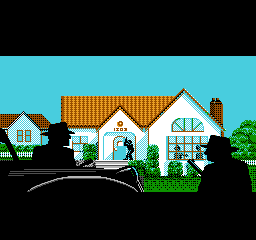 The Rocketeer (NES) screenshot: Unwanted visitors - either it's the IRS or gangsters, either way I don't want to stick around to find out.