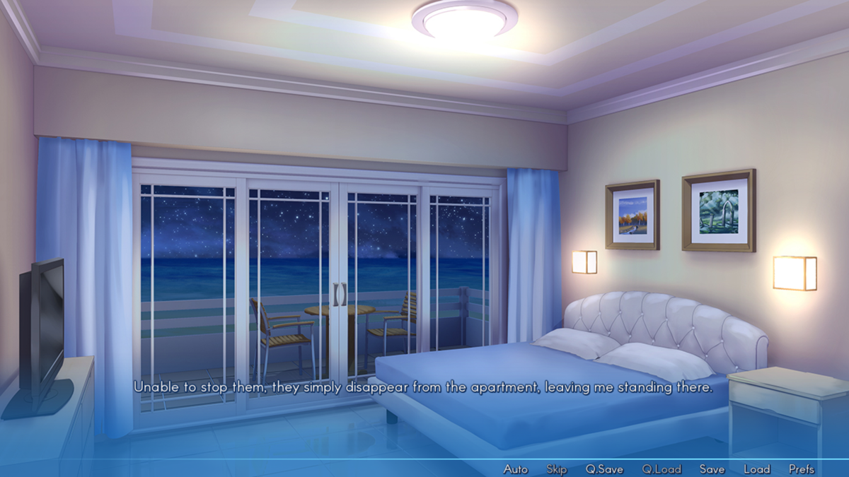 Sakura Beach (Windows) screenshot: After an argument both girls decide that if Seiji really cares about them, he'll find them at the mystery location they went to