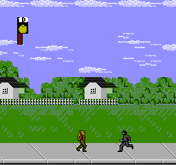 The Rocketeer (NES) screenshot: Cliff is headed for the Bulldog Cafe.
