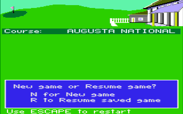 Mean 18 (DOS) screenshot: New Game or Resume Game? (CGA with Composite)