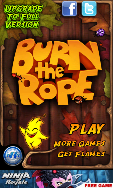 Burn the Rope (Android) screenshot: Main menu (Free-to-play version)