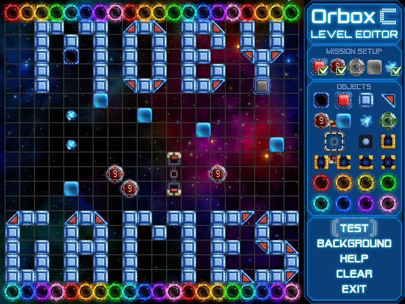 Orbox C (Browser) screenshot: The level editor, you can even share levels online