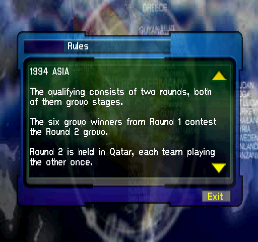 Viva Soccer (PlayStation) screenshot: 1994 Qualifying Tournament - Rules