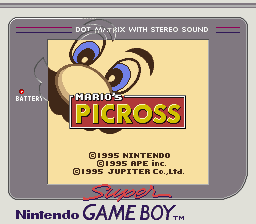 Mario's Picross (Game Boy) screenshot: Title screen (Super Game Boy)