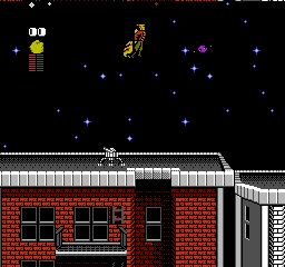 The Rocketeer (NES) screenshot: Flying across the night sky.