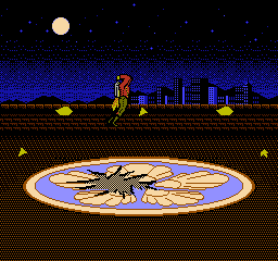 The Rocketeer (NES) screenshot: The Rocketeer escapes from the South Seas Club through a skylight.