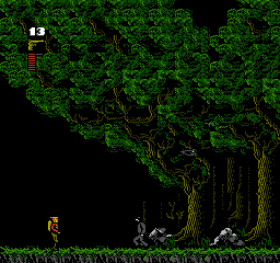 The Rocketeer (NES) screenshot: Cliff heads trough a forest to the Observatory.