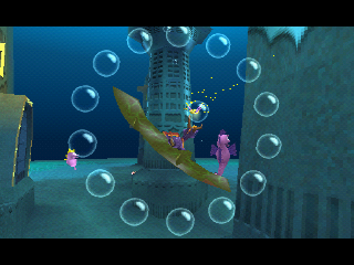 Spyro 2: Ripto's Rage! (PlayStation) screenshot: Riding in a stingray.