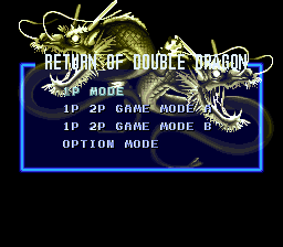 Super Double Dragon (SNES) screenshot: Main menu (JP)