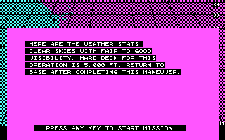 JetFighter: The Adventure (DOS) screenshot: Weather Stat (CGA)