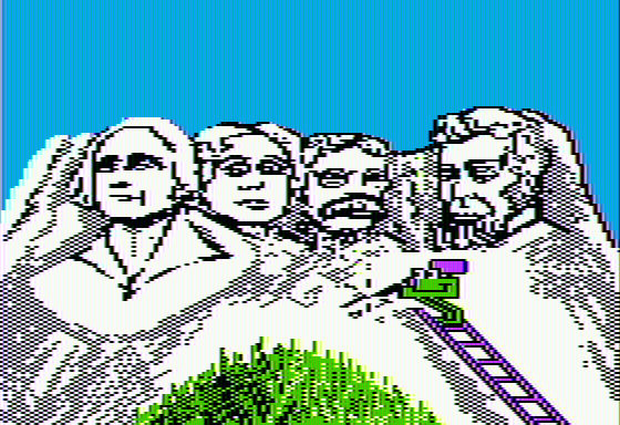 Number Munchers (Apple II) screenshot: Cutscene: The muncher sculpts himself onto Mount Rushmore.