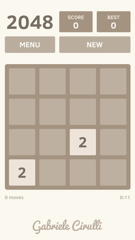 2048 (Android) screenshot: Starting out