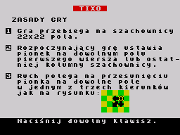 Nim 2 / Tixo (ZX Spectrum) screenshot: (Tixo) The instructions