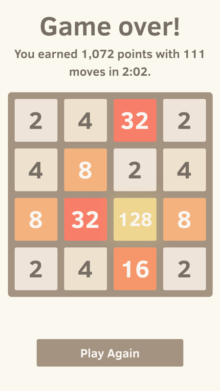 2048 (Android) screenshot: Game over