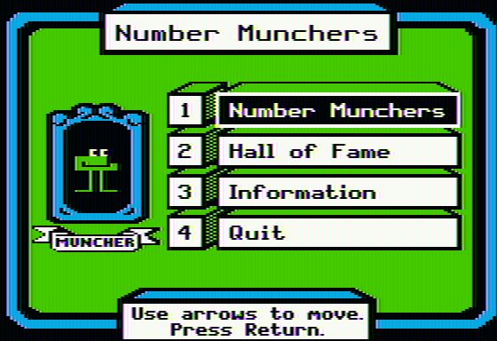 Number Munchers (Apple II) screenshot: Options