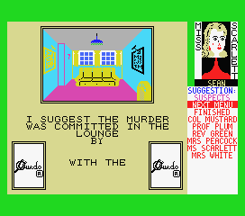 Cluedo (MSX) screenshot: Accusation time.