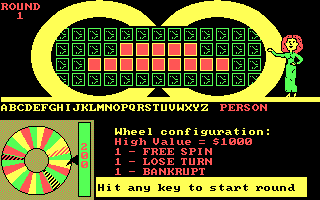 Wheel of Fortune: New Second Edition (DOS) screenshot: Hit any key to start round