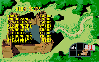 Stir Crazy featuring BoBo (Amiga) screenshot: High score table.