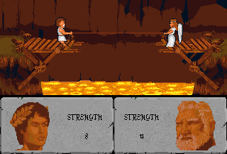 Powerplay: The Game of the Gods (Amiga) screenshot: They computer answers the quiz questions rapidly.