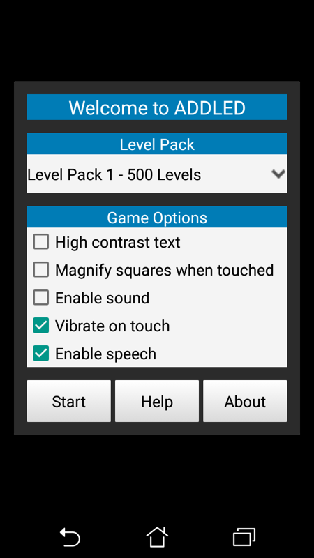 Addled (Android) screenshot: Main menu