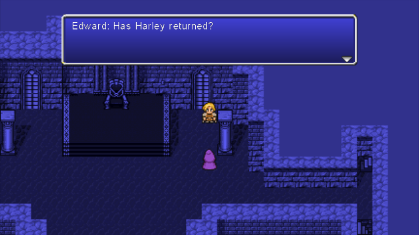 Final Fantasy IV: The After Years - Edward's Tale (Wii) screenshot: Harley hasn't returned