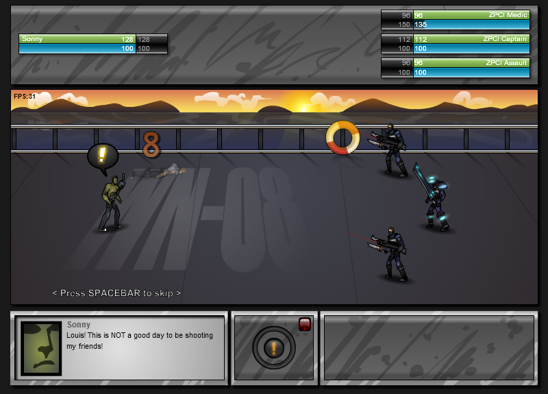 Sonny (Browser) screenshot: During battle, there may be dialogues and character interaction.
