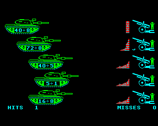 Demolition Division (BBC Micro) screenshot: Tanks advance and the cover is getting destroyed