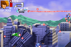 Robotech: The Macross Saga (Game Boy Advance) screenshot: Shooting with laser beams.
