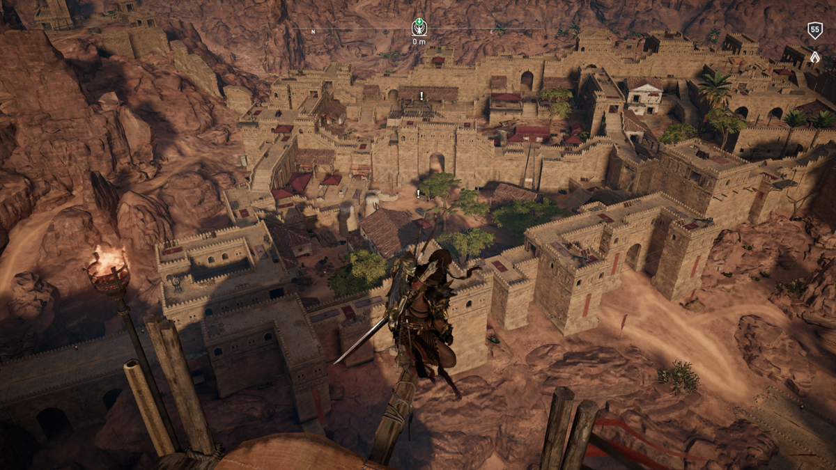 Assassin's Creed: Origins - The Hidden Ones (Xbox One) screenshot: An overview of the biggest enemy settlement in the region