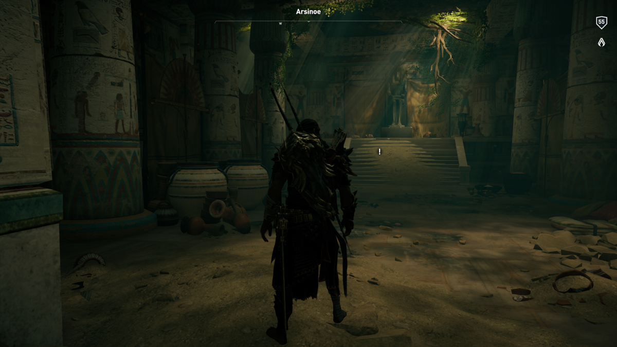 Assassin's Creed: Origins - The Hidden Ones (Xbox One) screenshot: Inside a hidden temple beneath a giant tree