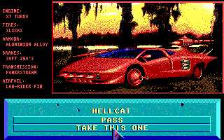 Deathtrack (DOS) screenshot: Car choice 1 - Hellcat