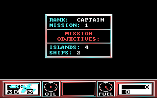 Wings of Fury (DOS) screenshot: Mission overview, this is a tough one. (CGA)