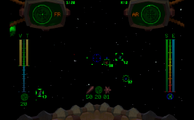 BattleSphere (Jaguar) screenshot: By pressing 5 on the Jaguar's keypad, you can toggle between other weapons. Each ship has a different set of weapons.