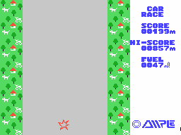 Car Race (MSX) screenshot: Our courageous driver is blown to smithereens as he crashes into the black car.